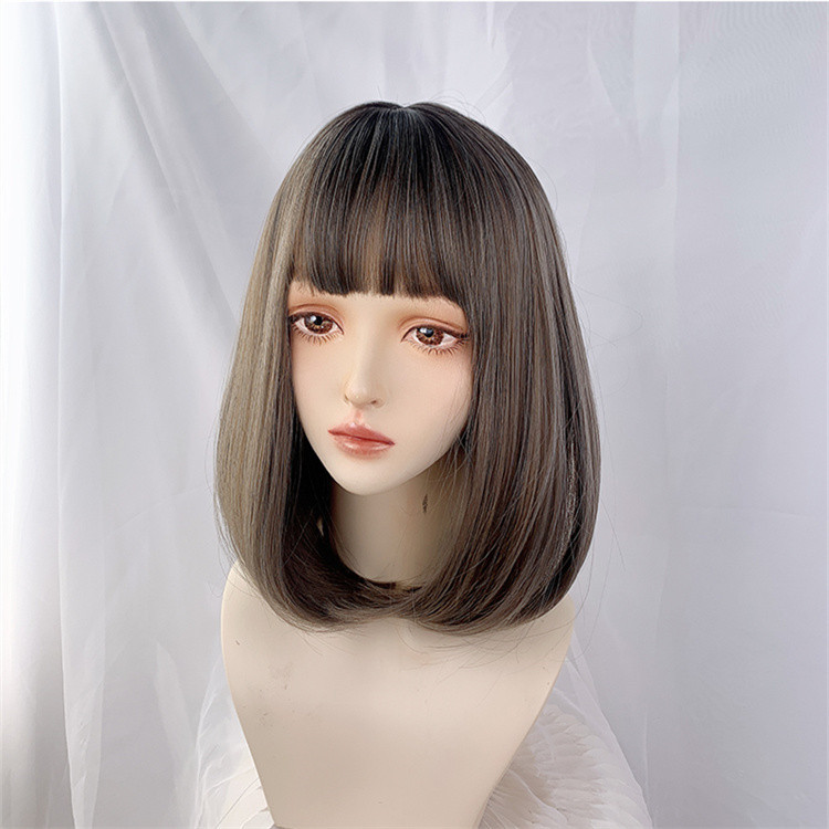 女装 ウィッグ 前髪ぱっつん グラデーション ミディアム