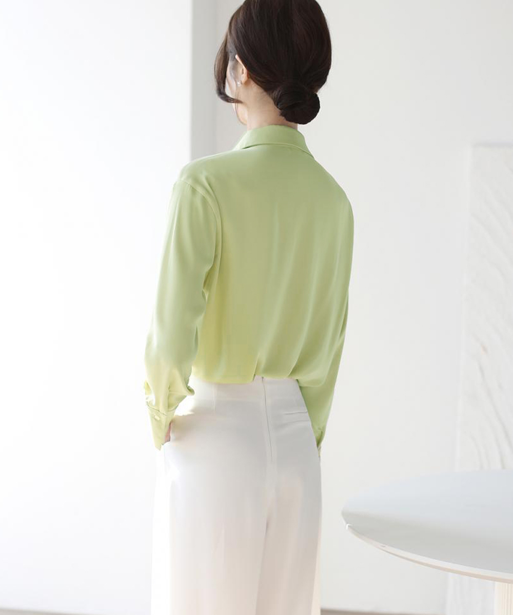 女装 上品な深襟ねじりブラウス長袖スーツシャツ