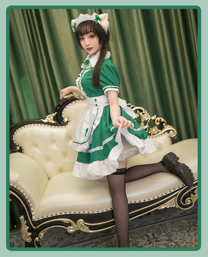 女装 クローバー刺繍付き清楚系メイド服フルセット