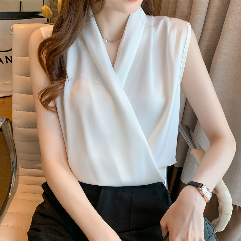 女装 エレガント襟元カシュクールノースリーブブラウス