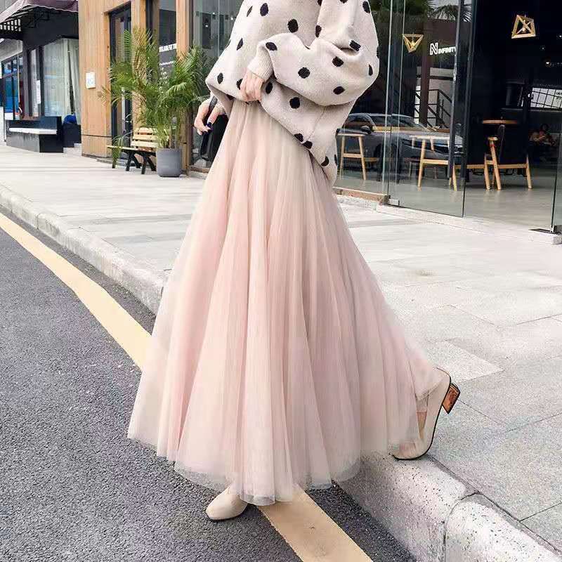 女装 ふんわりチュールロングスカート 優雅なAラインシルエット