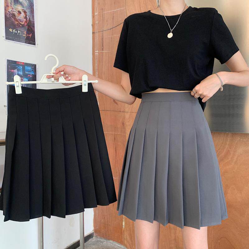 女装 シンプル無地プリーツスカート学生風デザイン