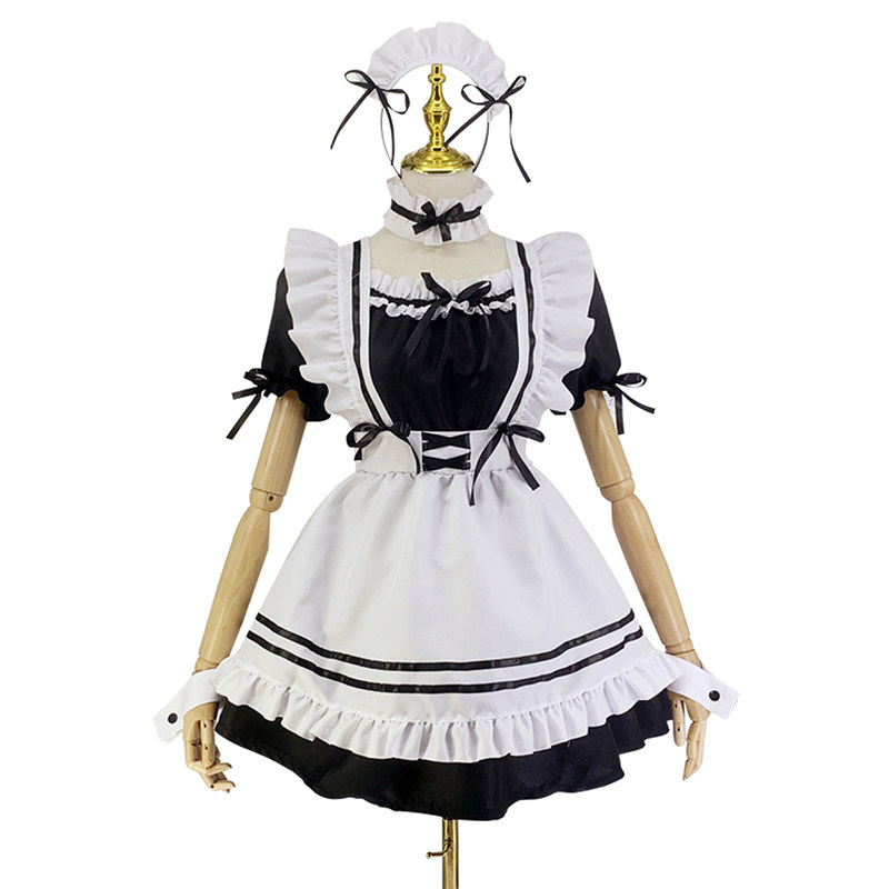 女装 王道フリル付き半袖メイド服セット