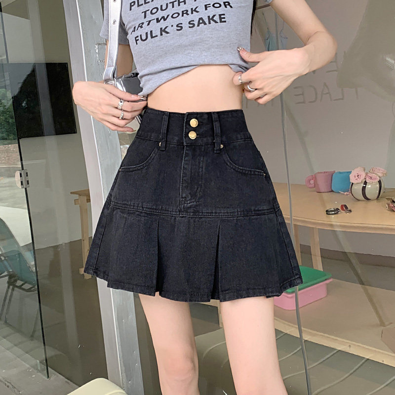 女装 ハイウエストデニムプリーツミニスカート