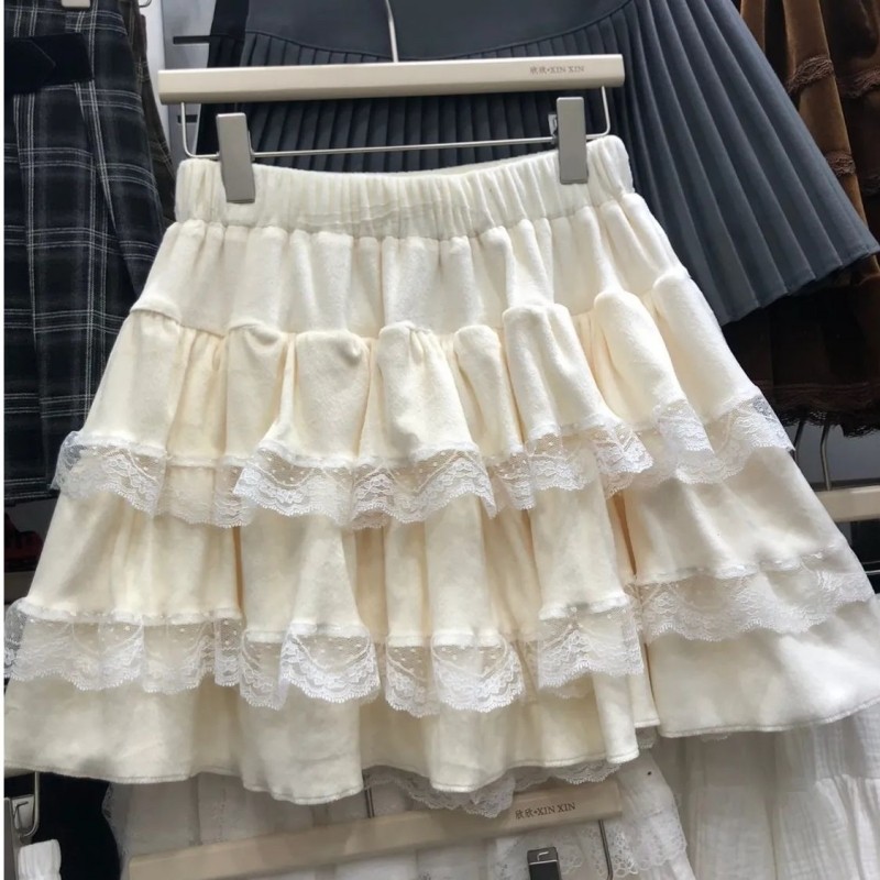 三段重ねレースフリルティアードミニスカート