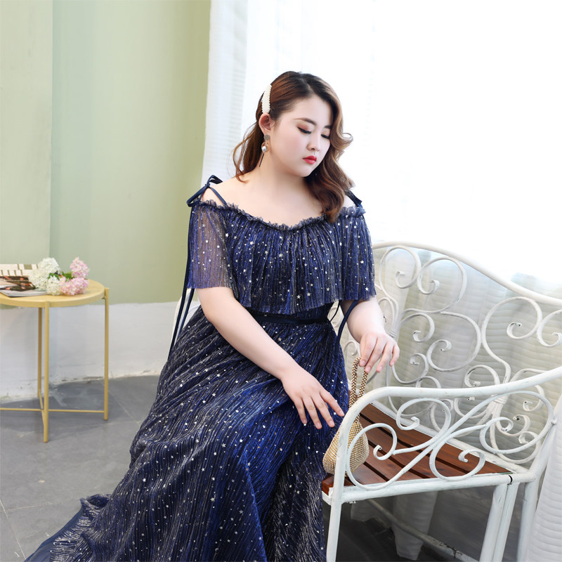 女装 星空煌めく肩開きチュールロングワンピース