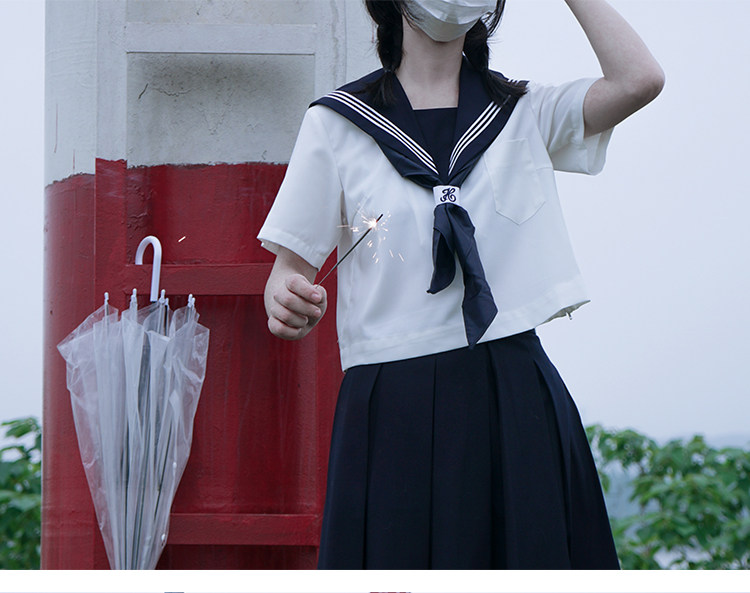 女装 清楚系半袖セーラー服上下セット帽子付き