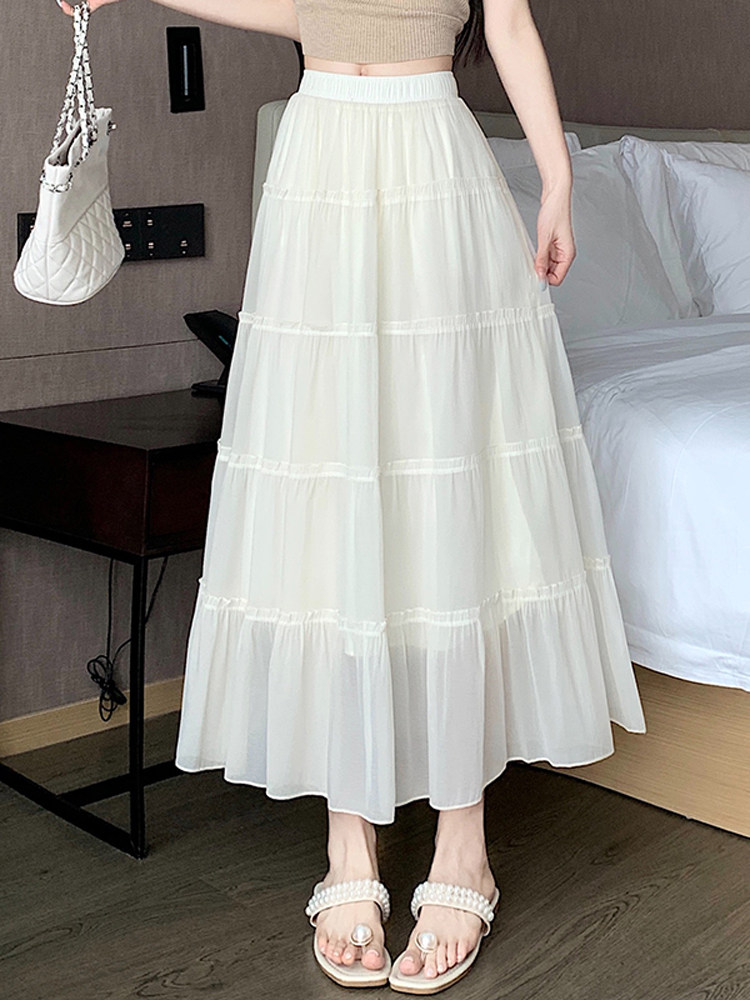 女装 ティアード切替ロングフレアスカート