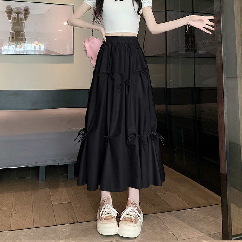 女装 リボン結びティアード裾広がりロングスカート