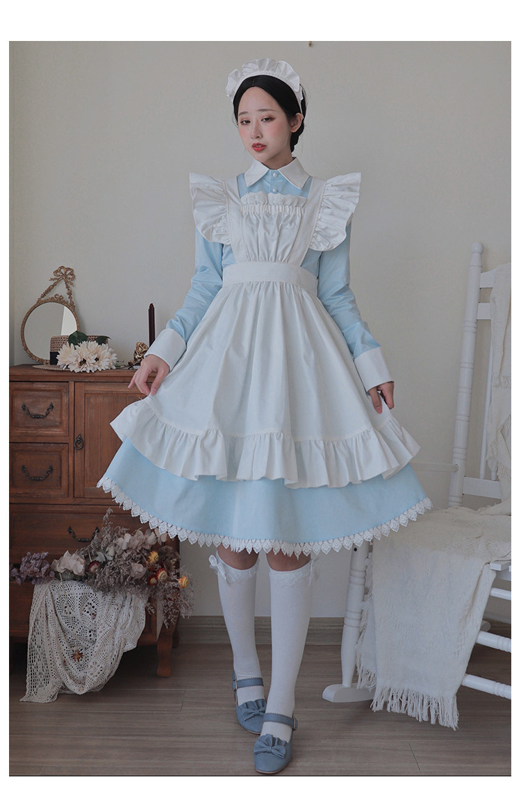 女装 姫系フリル付き長袖メイドワンピース衣装セット