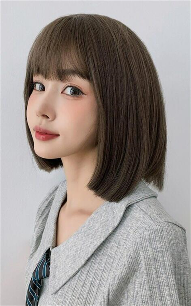 女装 かわいい前髪付きウィッグ 鎖骨丈ボブ 