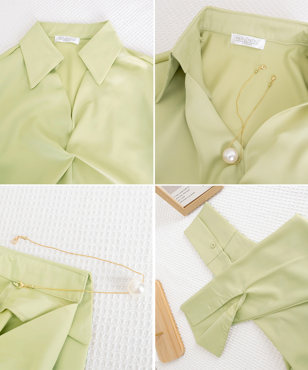 女装 上品な深襟ねじりブラウス長袖スーツシャツ