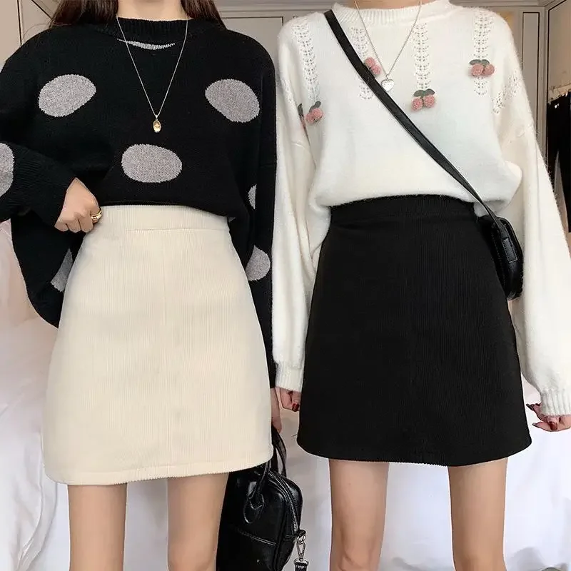 女装 ハイウエストコーデュロイミニスカート