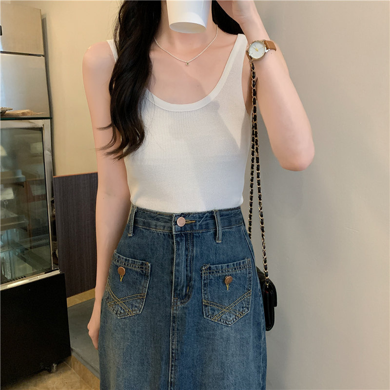 リブ編みフィットタンクトップ