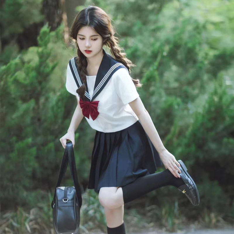 女装 清楚系スカーフリボン付きセーラー服上下セット