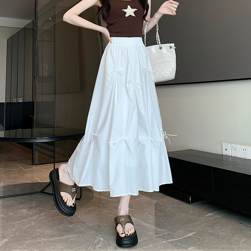 女装 リボン結びティアード裾広がりロングスカート