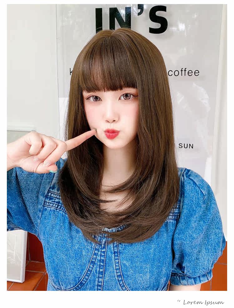 ぱっつん前髪清楚系ストレートセミロングウィッグ