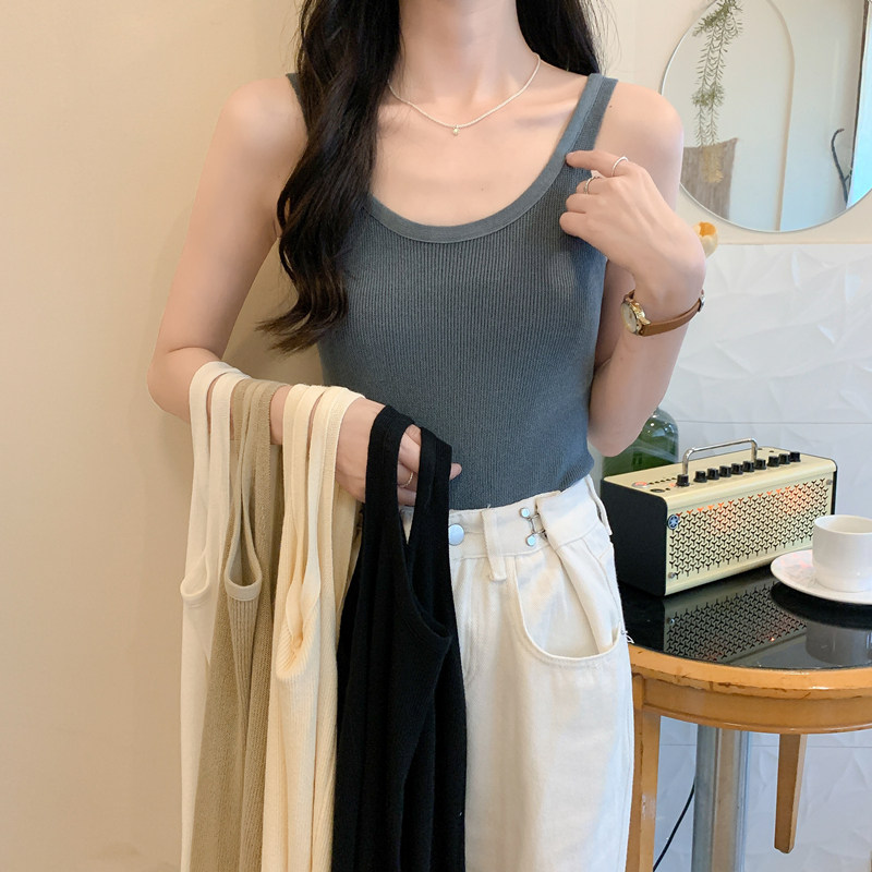 リブ編みフィットタンクトップ