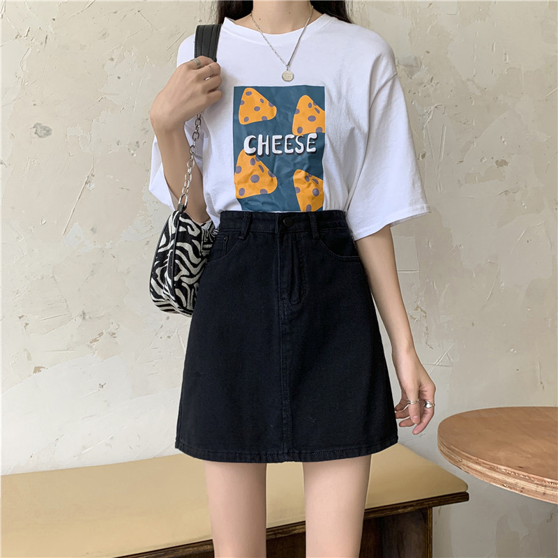 女装 台形シルエットデニム風ミニスカート