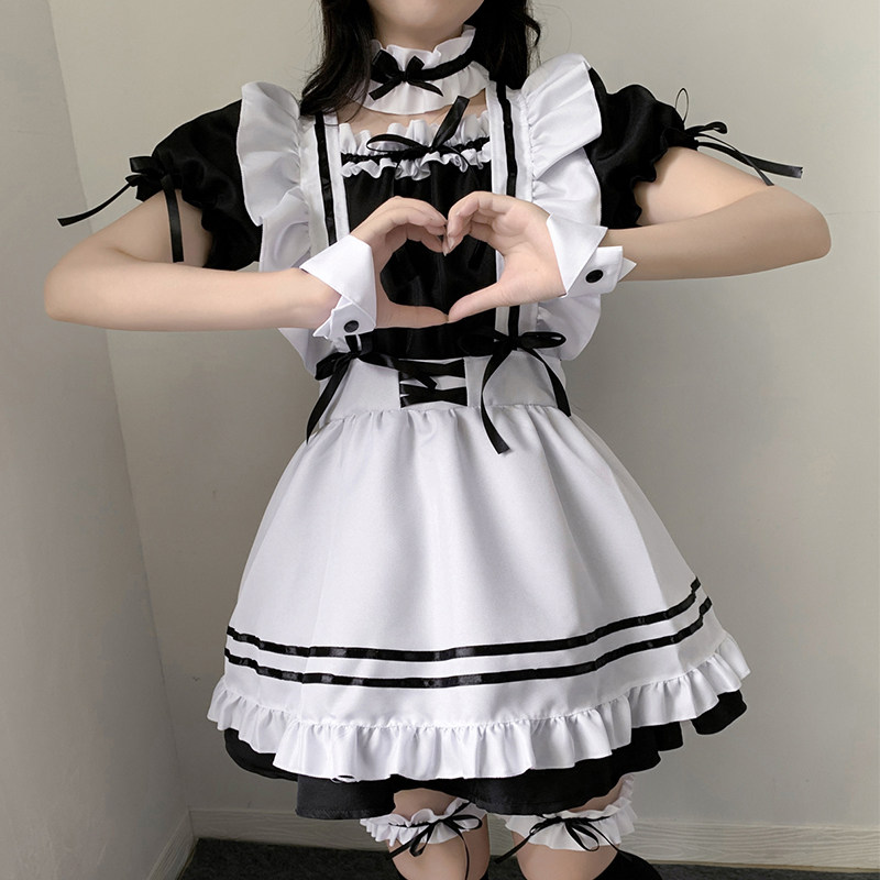 女装 王道フリル付き半袖メイド服セット