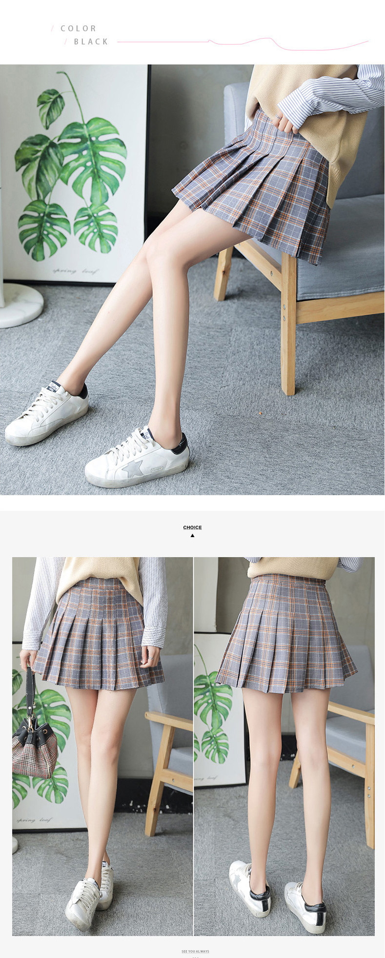 チェック柄プリーツミニスカート