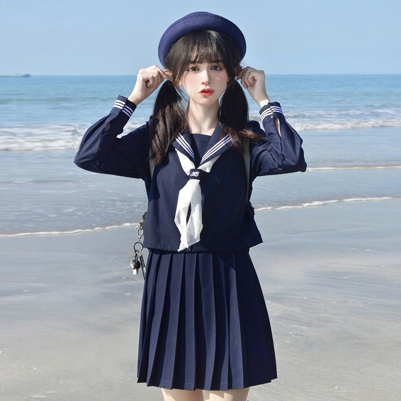 女装 清楚系長袖セーラー服上下セット
