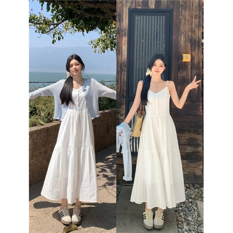 女装 ティアードフリル細肩紐キャミソール丈ワンピース