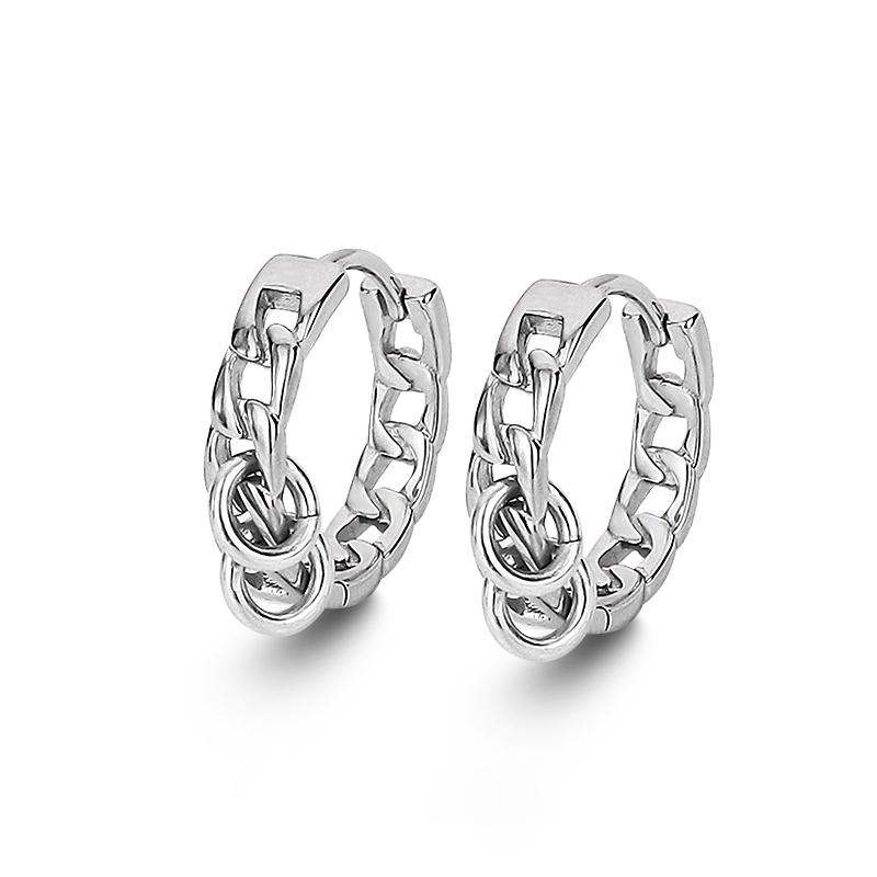 メンズアクセサリー 鎖模様ダブルリングピアス