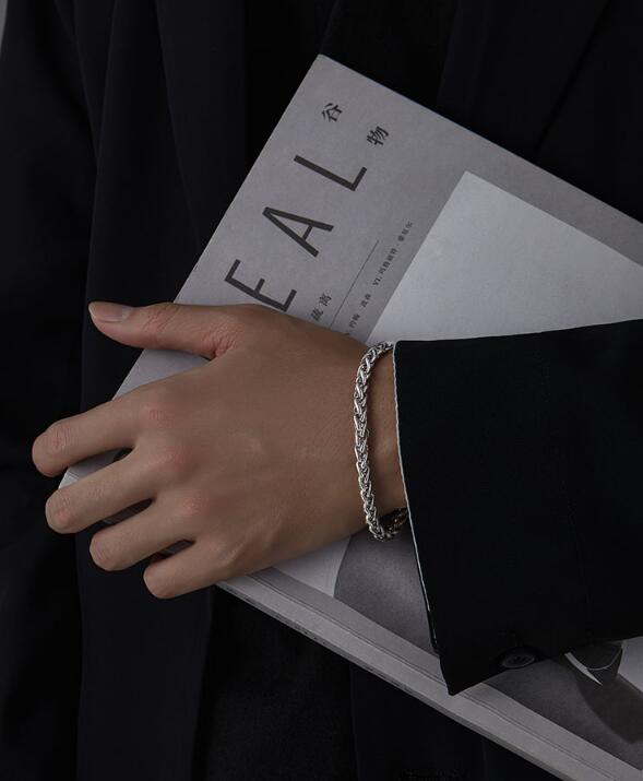 メンズアクセサリー チェーン編み込みブレスレット シルバー調 男性用