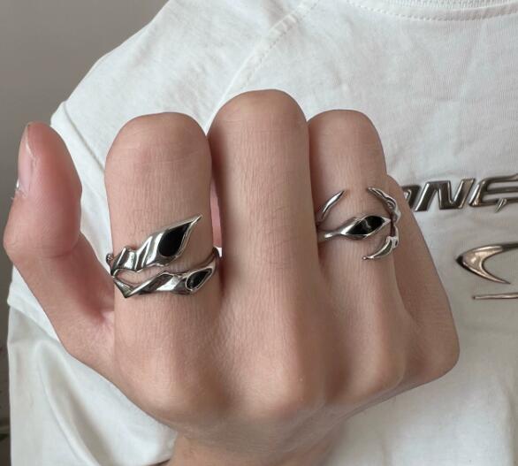 メンズアクセサリー 男性用シルバー調節可能な葉っぱ指輪