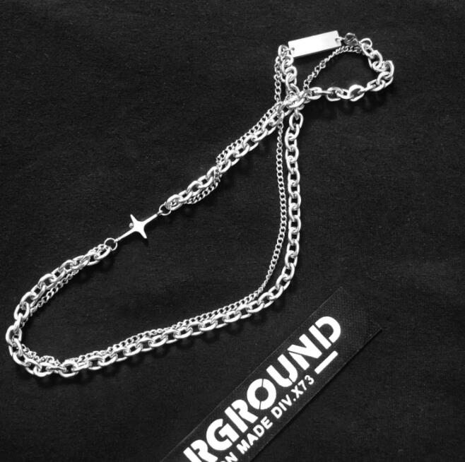 メンズアクセサリー 星型チャーム付き二連チェーンネックレス