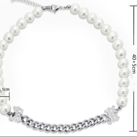 メンズアクセサリー メンズ真珠風チェーン切替ネックレス