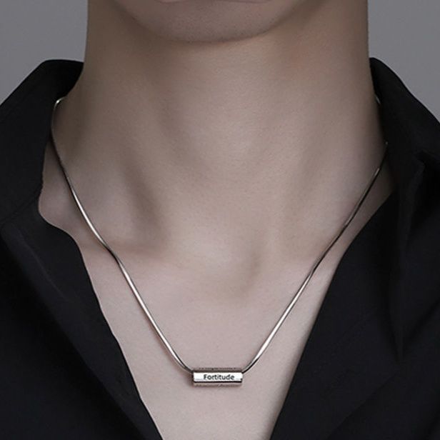 メンズアクセサリー 回転式メッセージ刻印チューブネックレス