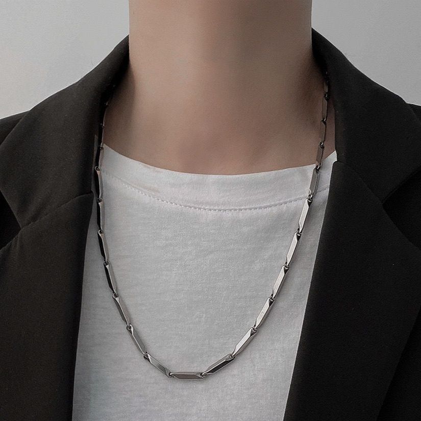 メンズアクセサリー 細身バータイプ連結デザインチェーンネックレス