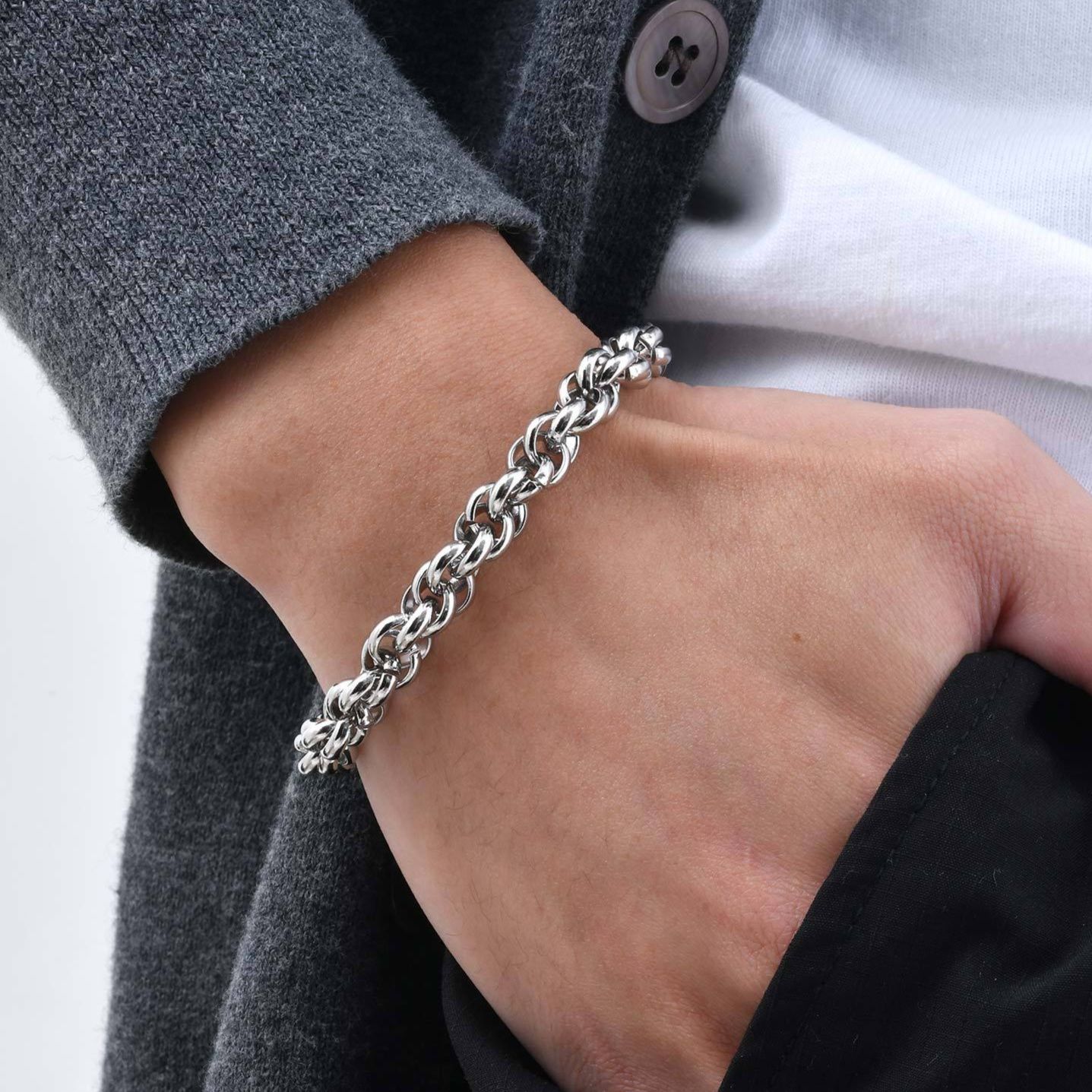 メンズアクセサリー 重厚感あるロープチェーンブレスレット