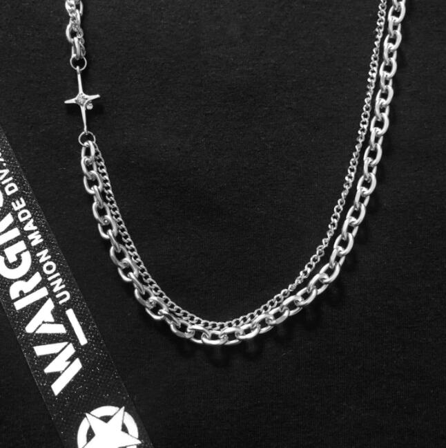 メンズアクセサリー 星型チャーム付き二連チェーンネックレス