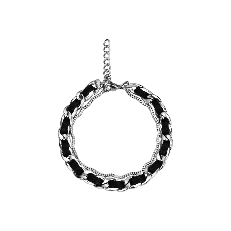 メンズアクセサリー 編み込み二連チェーンブレスレット