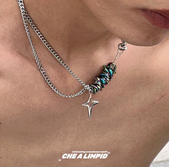 メンズアクセサリー 星型ペンダント付き男性用チェーンネックレス