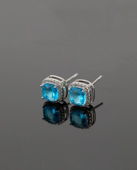 メンズアクセサリー ブルー宝石風スクエアピアス メンズユニセックス