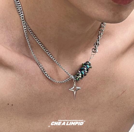 メンズアクセサリー 星型ペンダント付き男性用チェーンネックレス