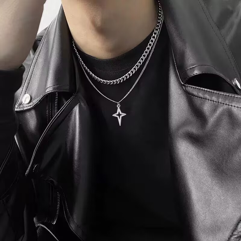 メンズアクセサリー 星光二連ネックレス