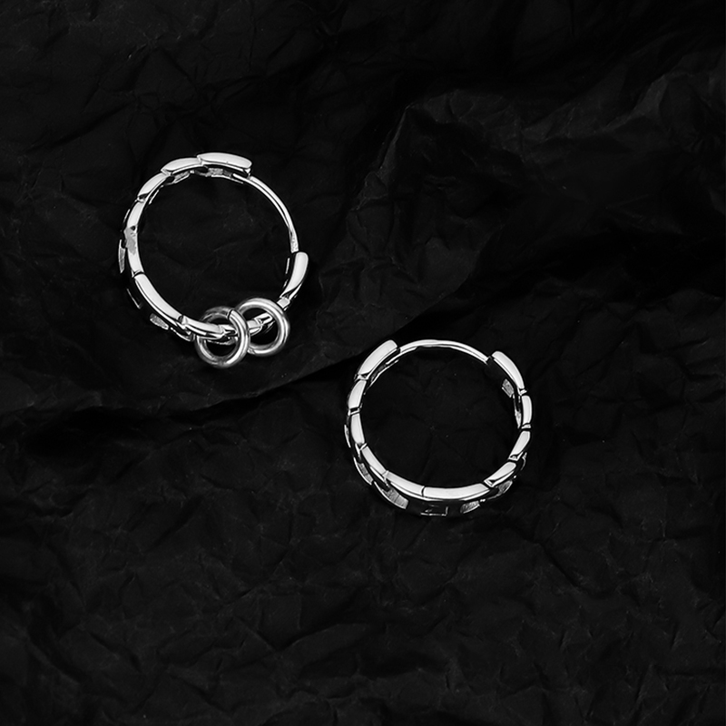 メンズアクセサリー 鎖模様ダブルリングピアス
