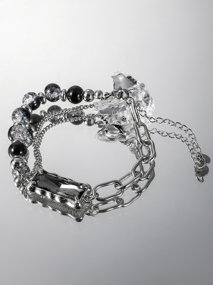 メンズアクセサリー 宝石と鎖のコントラストブレスレット