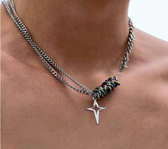メンズアクセサリー 星型ペンダント付き男性用チェーンネックレス