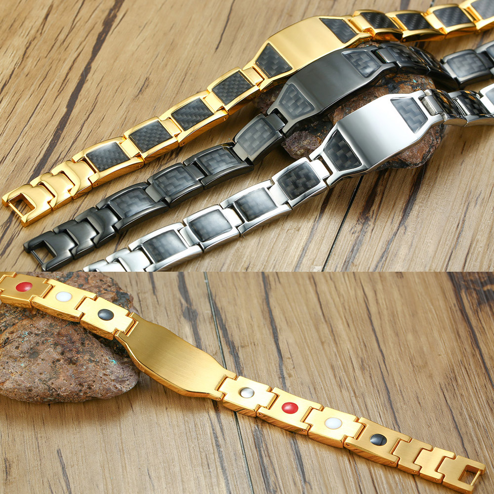 メンズアクセサリー チタン鋼製メンズブレスレット カーボン柄プレート