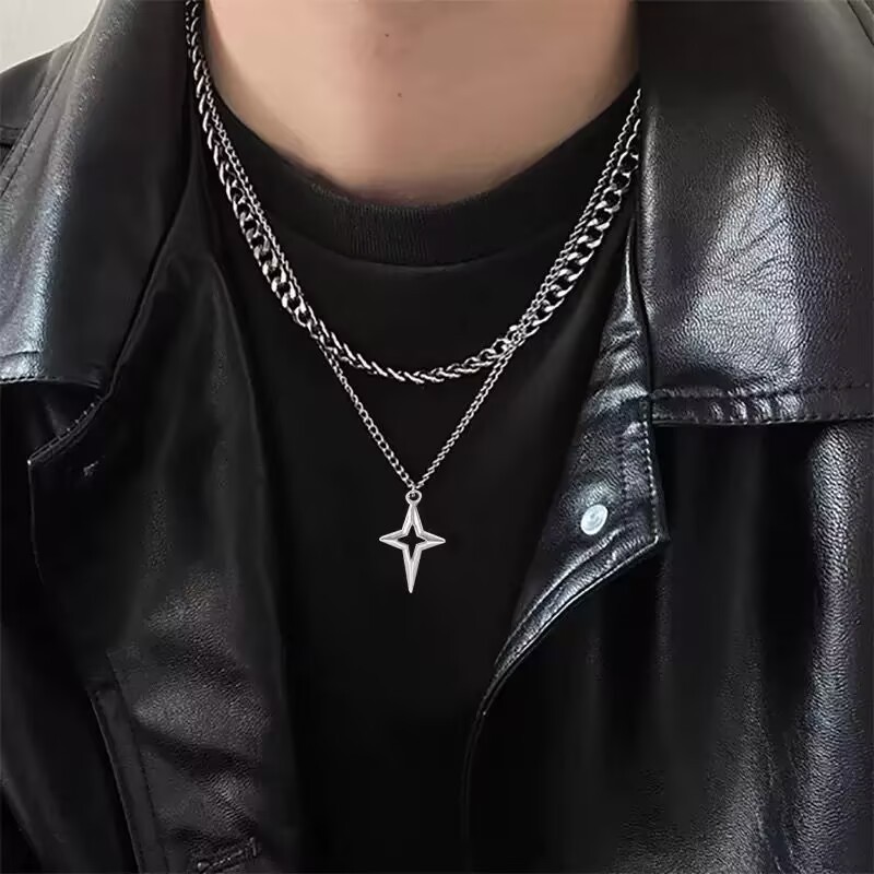 メンズアクセサリー 星光二連ネックレス