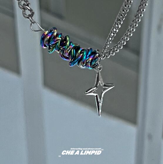 メンズアクセサリー 星型ペンダント付き男性用チェーンネックレス