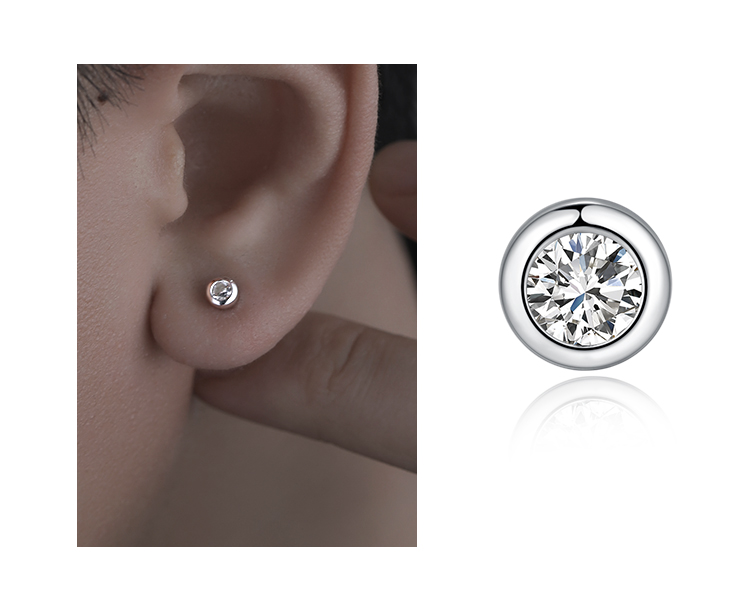 メンズアクセサリー 丸枠輝石 一粒ピアス