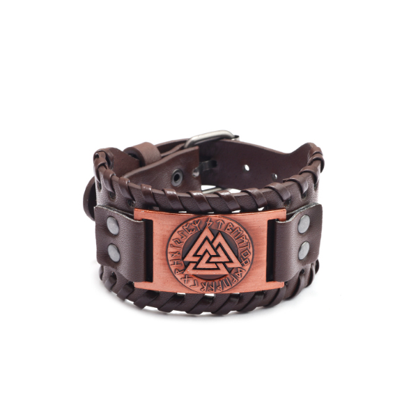 メンズアクセサリー 北欧風レザー調ブレスレット ヴィンテージ三角紋章付き