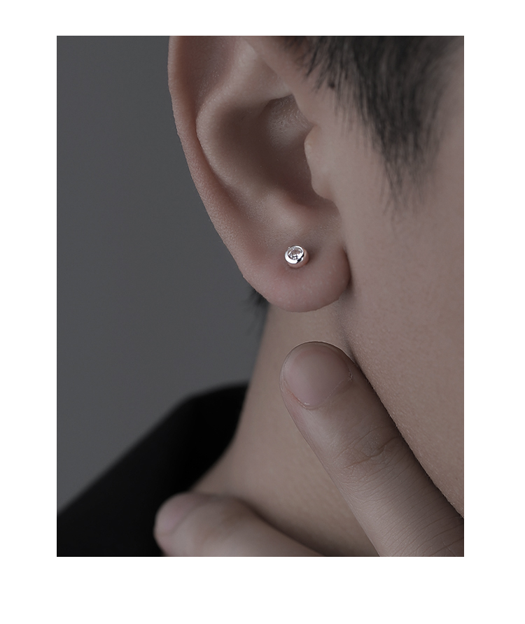 メンズアクセサリー 丸枠輝石 一粒ピアス